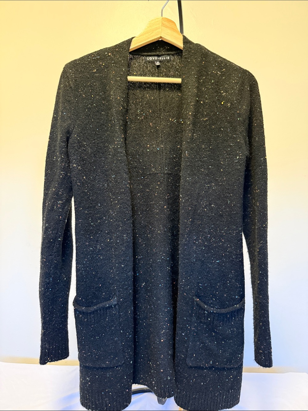 Love + Elle Black Speckled Open-Front Pocket Cardigan